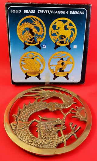 Vintage Solid Brass Trivet/plaque Dragon Design Made In Taiwan.