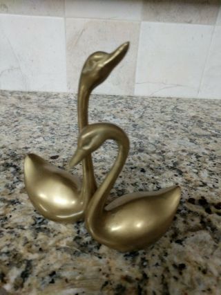 Vintage Brass Swan Set Of Two Geese Bird Pair Mid Century Hollywood Regency Vtg