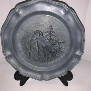 Pewter? Hunting Dog With Bird In Mouth Plate