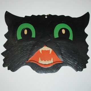 Beistle Vintage Diecut Cardboard Embossed Black Cat Head Halloween Decoration