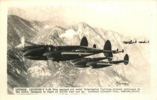 Aviation 1940s Ww2 Military Lockheed Lightening P - 38 Interceptor Plane Rppc 7573