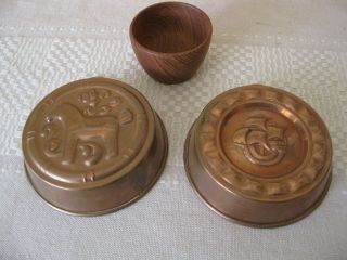 2 Swedish Copper Molds By Nils Johan (tin Lined) & Swedish Teak Mini Bowl - Stako