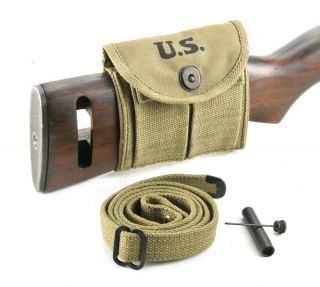 Usgi Ww2.  30 M1 Carbine Sling,  Oiler,  & Buttstock Pouch Lt.  Od Green Dated 1943