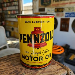 Vintage Pennzoil Motor Oil Can Quart Qt Metal Tin Empty