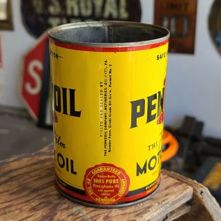 Vintage Pennzoil Motor Oil Can Quart QT METAL TIN Empty 2