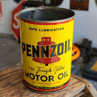 Vintage Pennzoil Motor Oil Can Quart QT METAL TIN Empty 3