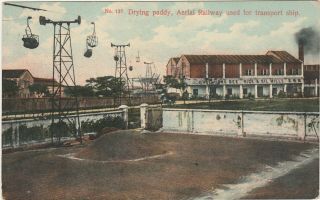 Penang Malaysia Postcard Drying Paddy Aerial Railway Rice & Oil Mills C1910