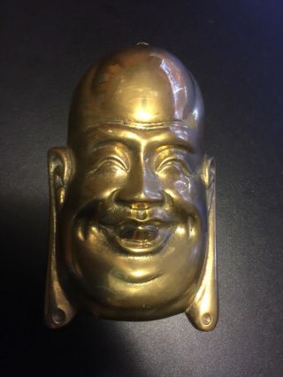 Brass Smiling Buddha Wall Hanging Home Decor 6 1/2 Inches Asian Art