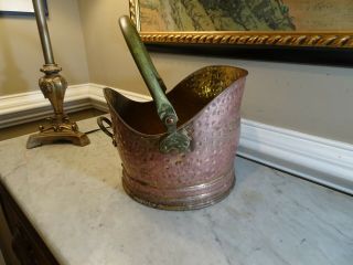 Vintage Copper/brass Scuttle Ash Bucket Pail Brass Handle 8.  5 " Tall -