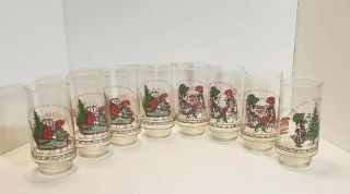 Vintage 1977 Holly Hobbie Christmas Coke Coca Cola Collectible Glasses Set Of 8
