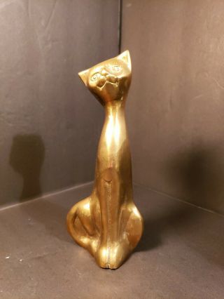 Vintage Tall Brass Cat Bohemian Figure Mid Century Modern Almost 7 Inches Tall
