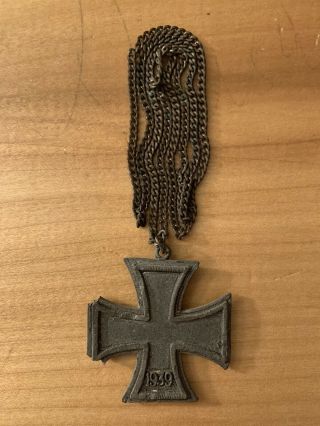 Ww2 German Army Iron Cross 1813 - 1939 On 11inch Chain Pendant Metal
