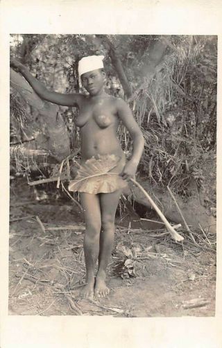 Gold Coast,  Ghana,  Africa,  Semi - Nude Native Woman Posing,  Real Photo Pc 1907 - 20