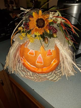 Great For Halloween & Fall Cute Fiber Optic Pumpkin Scarecrow Color Change