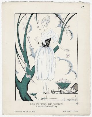 Vintage 1920 French Art Deco Pochoir Gazette Du Bon Ton Fleurs Du Voisin Fashion
