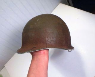Vintage Wwii World War Ii Metal Combat Helmet W/ Fixed Bales Front Seam
