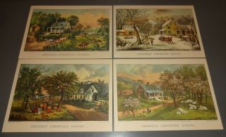 Set Of 4 Vintage Currier & Ives Prints American Homestead All 4 Seasons