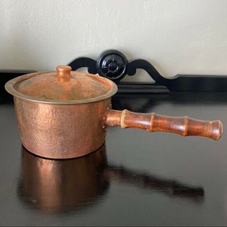 Vintage Copper Pot With Wooden Handle