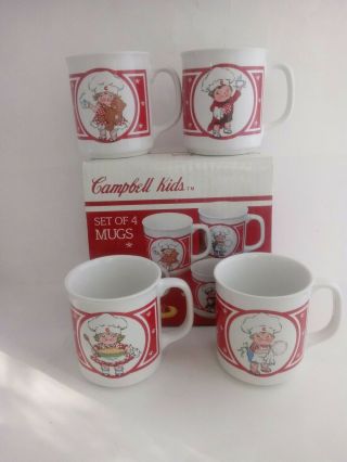 1990 Westwood Campbell Kids Set Of 4 Mugs,  9 Oz,  Red And White
