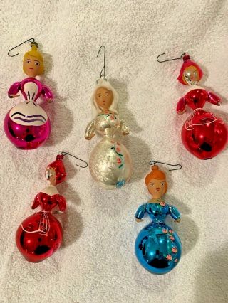 Five Vintage Glass Christmas Tree Ornaments From East Germany Gdr