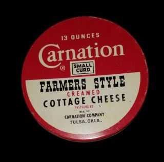 Vintage Carnation Creamed Cottage Cheese Glass With Tin Lid.  Tulsa,  OK. 3