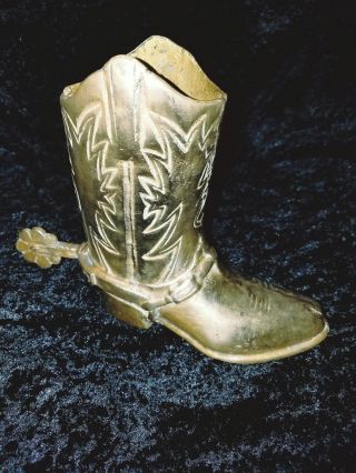 Vintage Solid Brass Cowboy Boot With Spur Paperweight,  Vase,  Pencil,  Decor