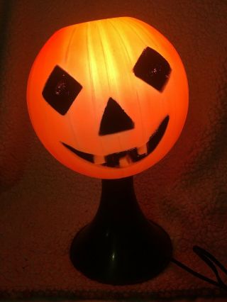 Vtg Halloween Blow Mold Light Up Plastic Jol Pumpkin On Pedestal