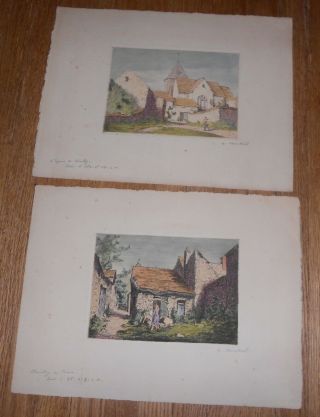 2 Pencil Signed Etchings Of Chailly - En - Bière By S.  Monteil C1930