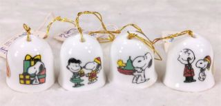 Vtg 1970s Mini Peanuts Charlie Brown Snoopy Ceramic Ornament Bells Bamberger 