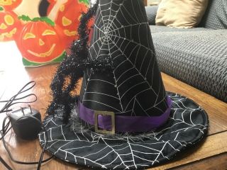 Halloween Light Up Fiber Optic Black Witch Hat Spider Color Changing