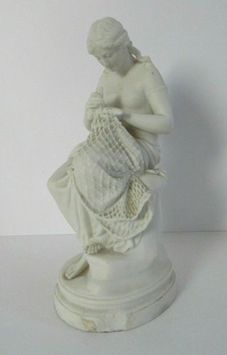 19th Century Parian Ware Sculpture Of Nude Mending A Net After Pietro Bazzanti