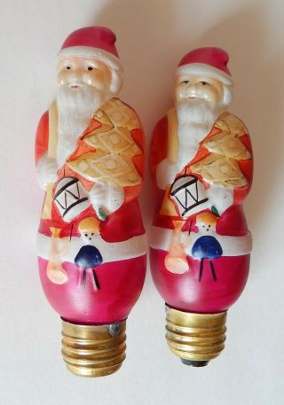 2 Vintage Large Figural Glass Santa Claus Light Bulb Made In Japan 5 1/2 "