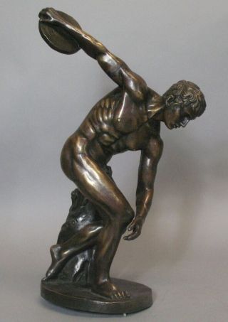 Antique Grand Tour Bronze Sculpture Of Discus Thrower C.  1900 Discobolos Myron,