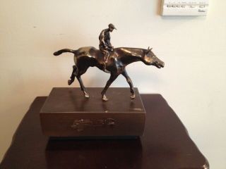 Vintage Curtis Jere Signed Horse & Jockey Bronze Metal Sculpture Statue 1971