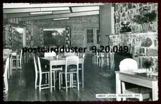 049 - Temagami Ontario 1950s Amich Lodge Interior.  Real Photo Postcard