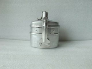 Vintage Military Wwii Bulgarian Aluminum Water Canteen With 2 Soup Bowl