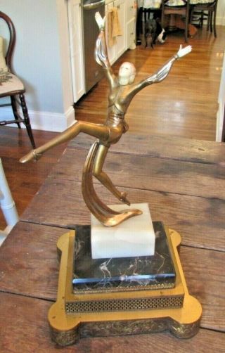 Large Art Deco French Bronze Painted Metal Ballet Dancer Marble Brass Chiparus