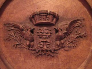 antique vintage hand carved walnut wood Vienna Italian wall sculpture plaque 3