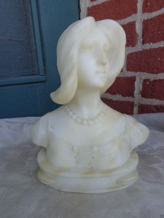 Antique Victorian 19th Century Hand Carved Alabaster Lady Tambourine Bust Statue