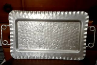Vintage Large Aluminum Tray Hand Wrought Twisted Handles Cromwell 20x103/4