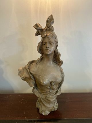 Antique Circa 1900 Anton Nelson Cast Spelter Sculpture Art Nouveau Maiden 18 "