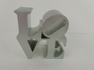 Vintage Robert Indiana Love Sculpture Paperweight Brushed Aluminum