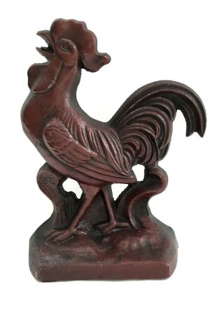 Vintage Cast Iron Red Rooster Door Stop Farm House Decore Folk Art Signed