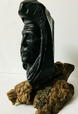 Vtg Schroder Native American Indian Warrior Bust Sculpture Signed Dated 1989