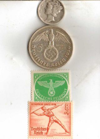 - 2 -) - 1936 - Olympic Stamp,  Silver Eagle Coin,  Wwii - German/ Us Stamp And Coin