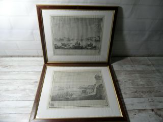 2 X Old Prints Of Valetta Malta Harbour