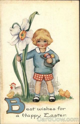 Easter Children Best Wishes For A Happy Easter Whitney Made Postcard Vintage