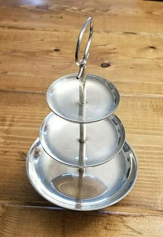 PM Italy 3 Tier Footed Small Silverplate Dessert Candy Tray Dish Shabby 9.  5 