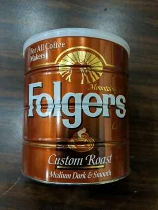 Vintage/antique Mountain Grown Folgers Tin Metal Coffee Can W/ Lid Custom Roast