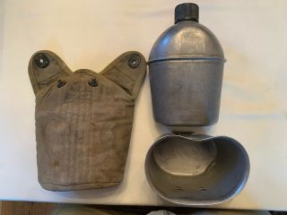 Wwii Us Army Canteen Set - W/ Cover & Cup - - Complete - 1943